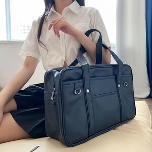 Sleek Black Japanese School Bag with Structured Design